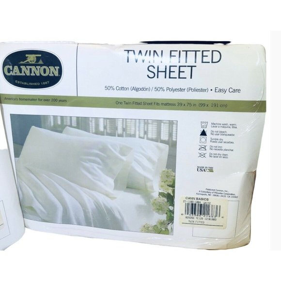 Vintage CANNON Twin Flat & Fitted White Sheet Set Made in USA Cotton/Polyester - Picture 3 of 6